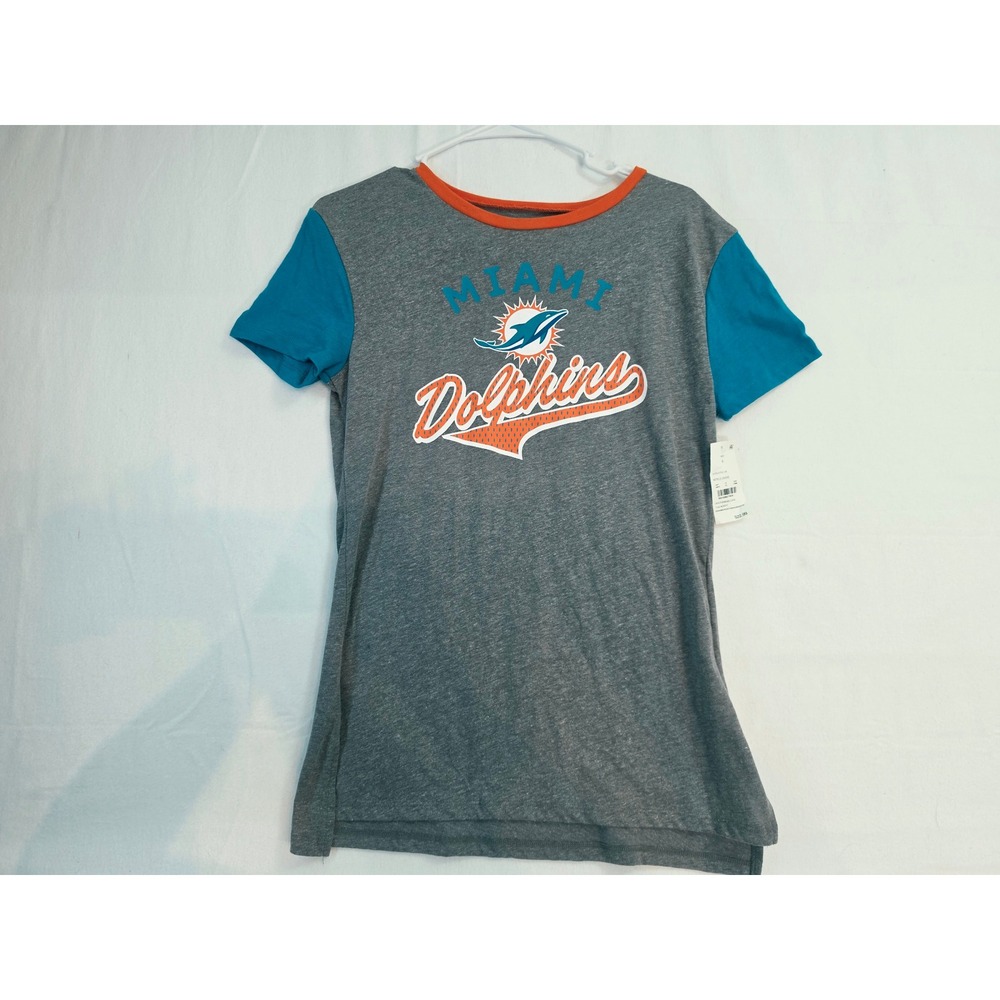 NFL Team Apparel Miami Dolphins Womens T-Shirt Gray Teal Orange Size S NEW